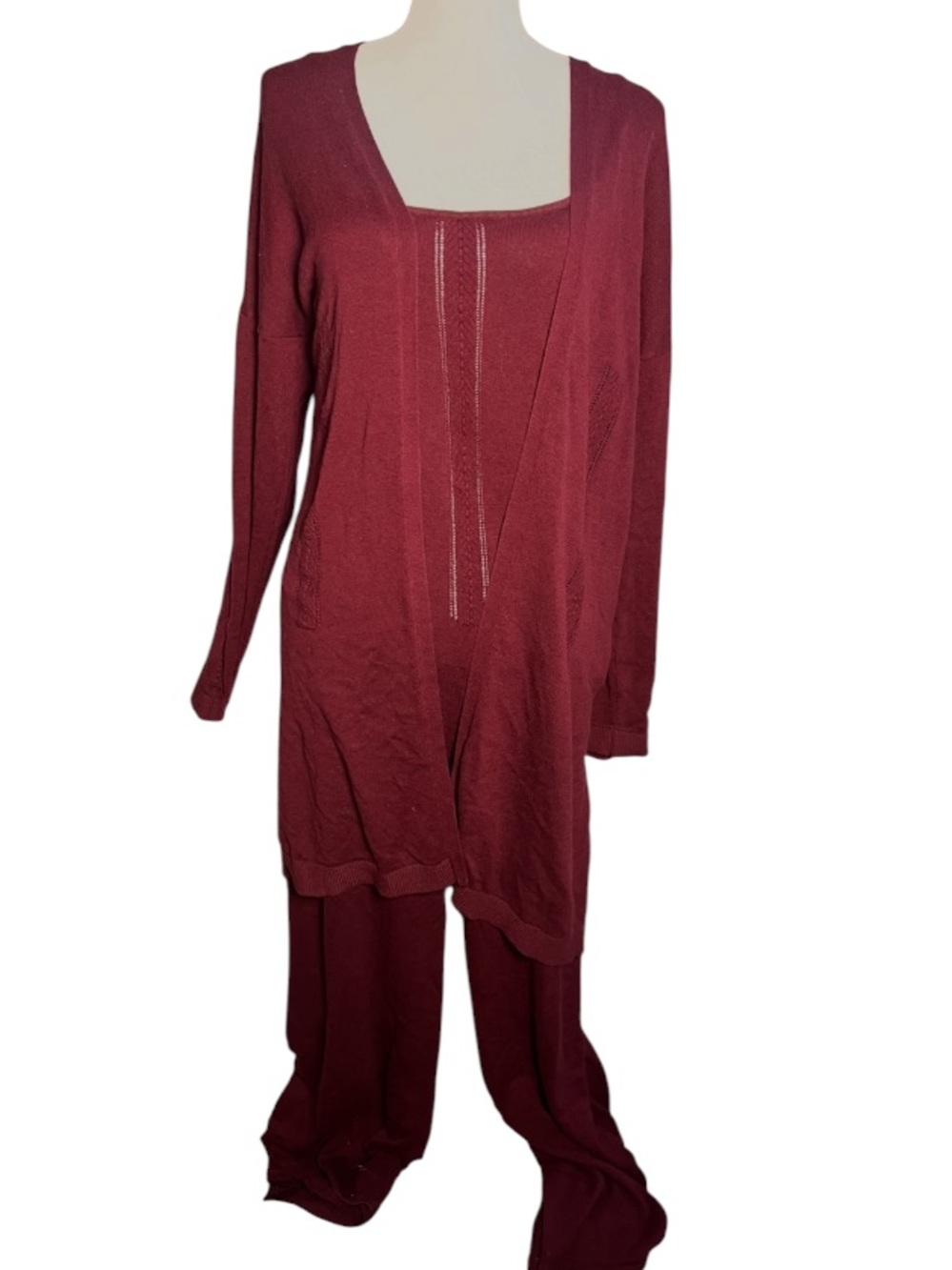 Anthropologie Matching Set Wide Leg Jumpsuit & Cardigan Knit Soft Lounge Large
